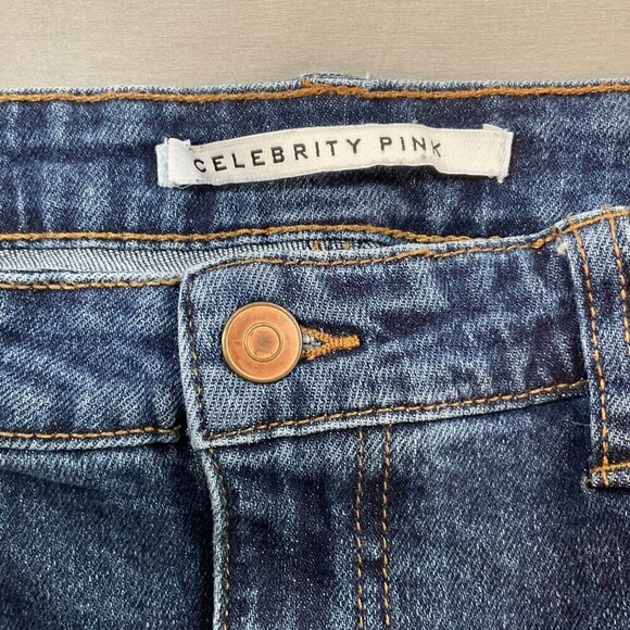 Celebrity Pink Jeans Womens 15 High Rise Wide Leg Distressed Hem Dark Wash Blue - Picture 4 of 12